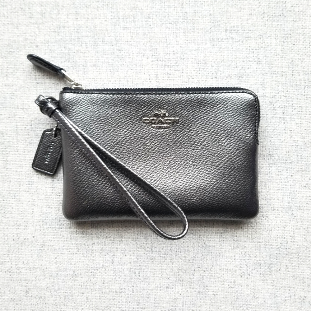Coach Small Leather Pewter Wristlet